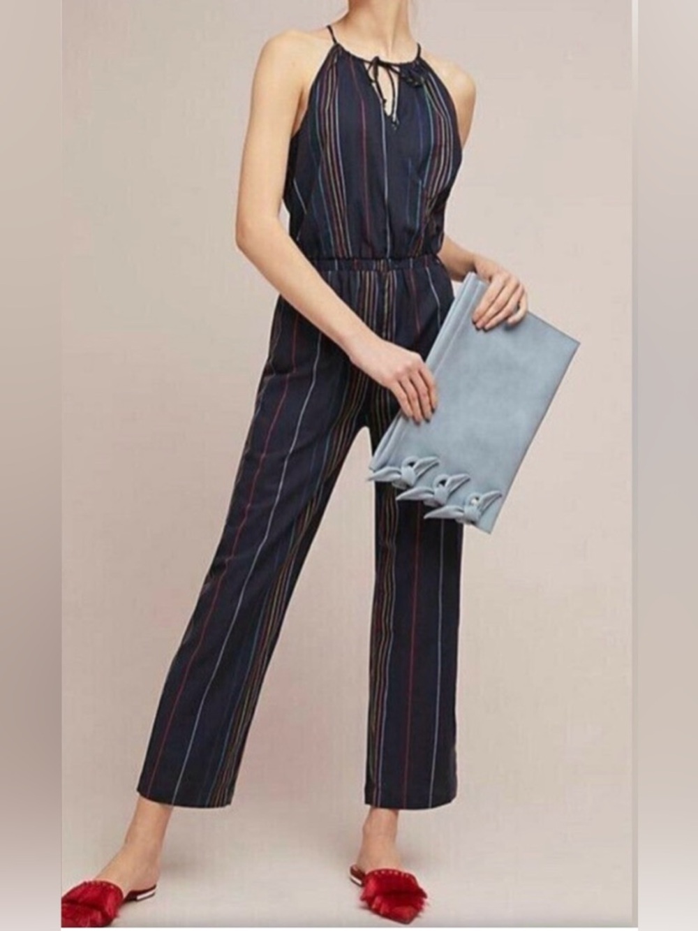 Dolan Left Coast Striped Navy Halter Jumpsuit- Size Medium